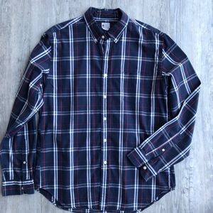 J. Crew Long Sleeve Plaid Sunwashed Oxford Mens LG